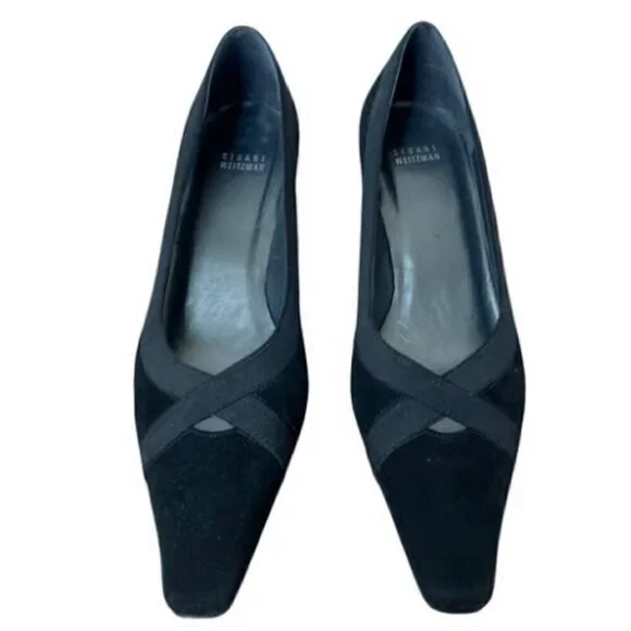 Stuart Weitzman Black Suede Russell Bromley Kitten Heels - Picture 1 of 14